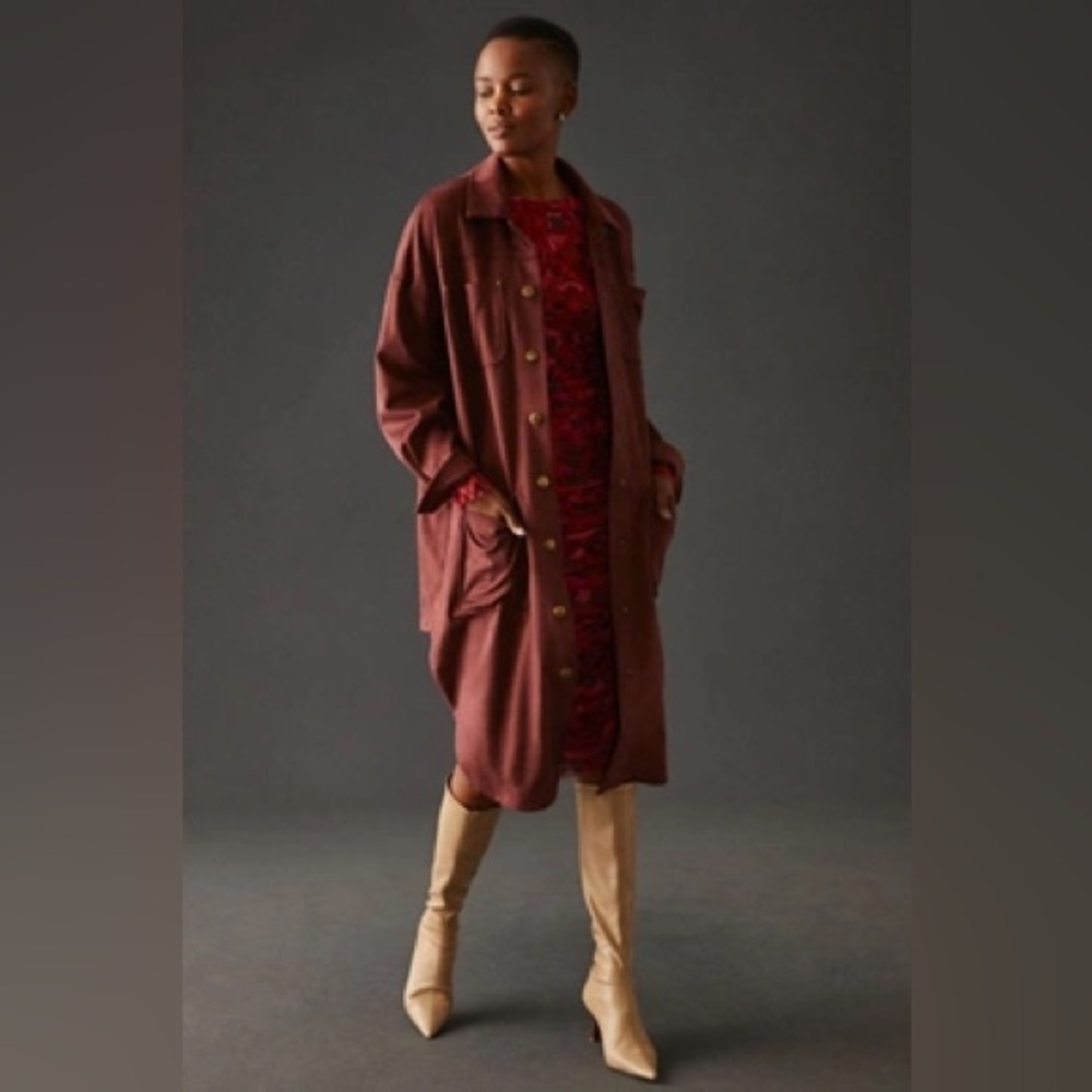Pilcro Anthropologie Faux Suede Duster Jacket Utility Snap Front Sz‎ S